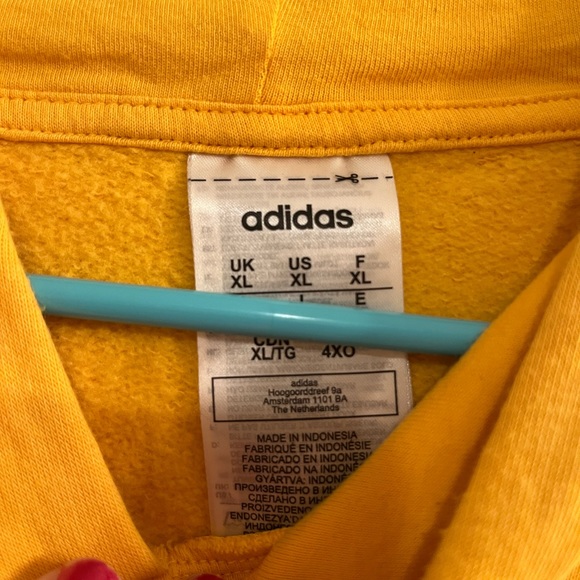 Yellow Adidas Text Logo Hoodie- XL - Picture 3 of 4